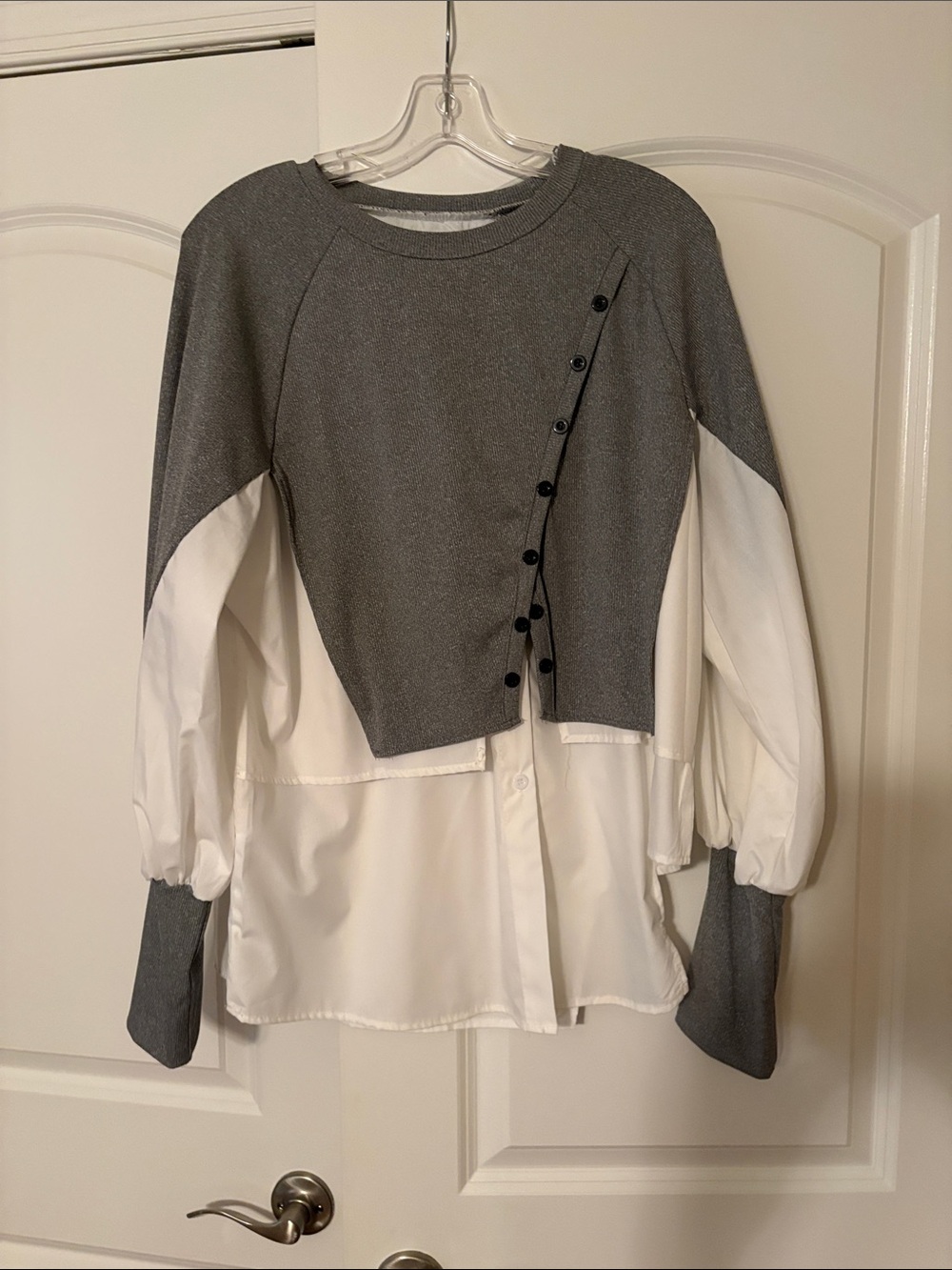 Gray Layered Button-Front Sweater Shirt